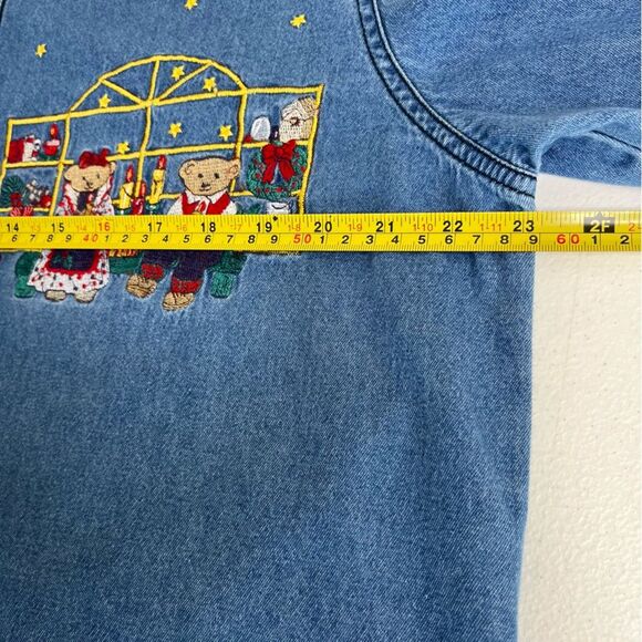 Bobbie Brooks Christmas Holiday Embroidered Denim Button Front Shirt Women Large - Picture 9 of 12